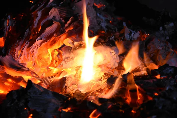 Wood Burning Flames Ember Fire — Stock Photo, Image