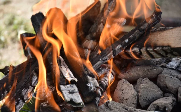 Wood Burning Flames Ember Fire — Stock Photo, Image