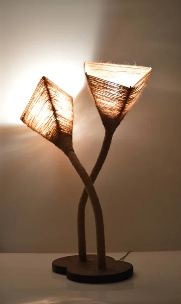 Lampa Ręcznie Wykonana Drewna Liny — Zdjęcie stockowe