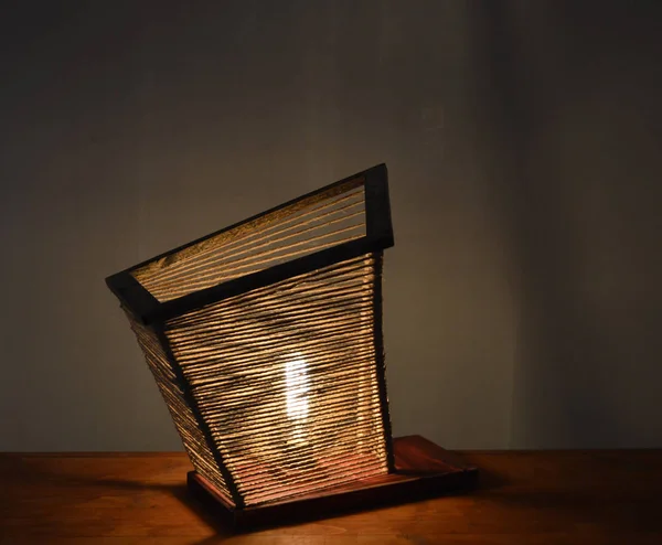 Handmade Wooden Lamp Rope Shade Dark Gray Background — 스톡 사진