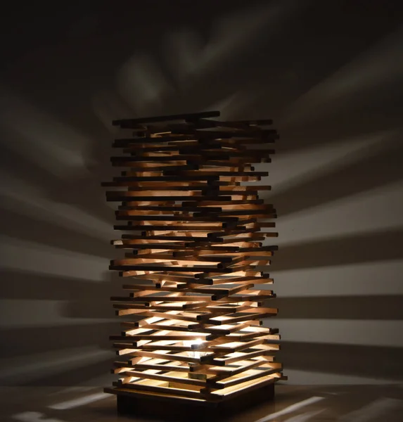 Handmade Wooden Lamp Edison Bulbs Shades Wall — 스톡 사진