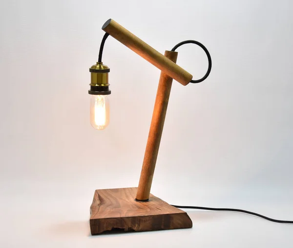 Beech and Locust wood lamp with retro edison bulb