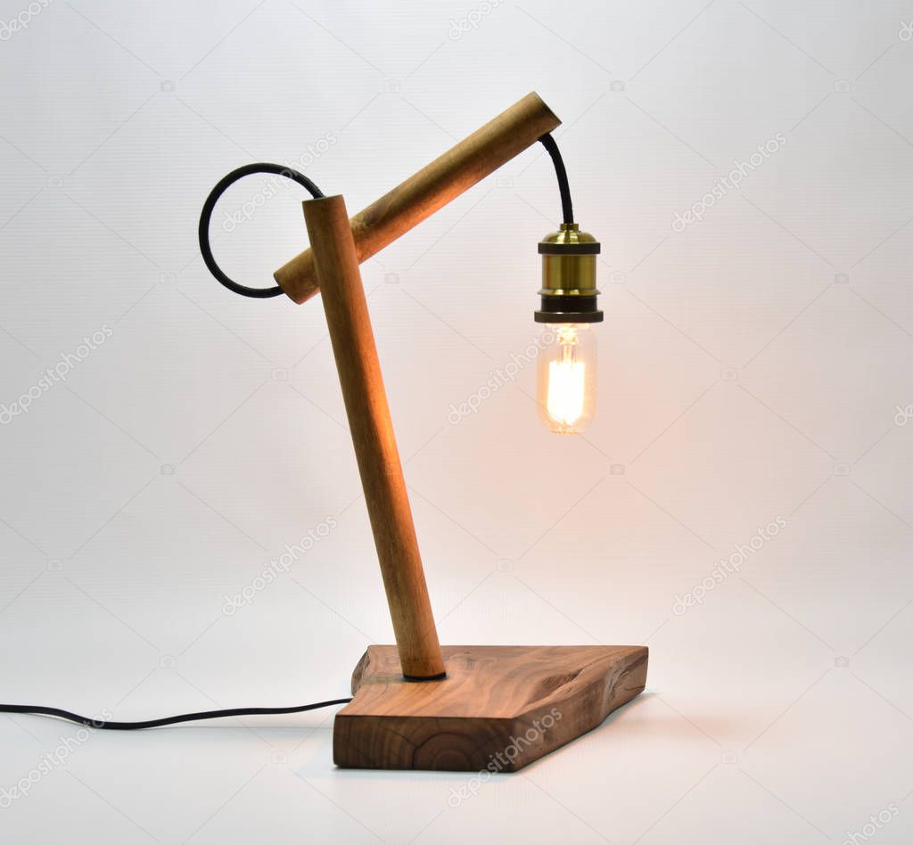 Beech and Locust wood lamp with retro edison bulb