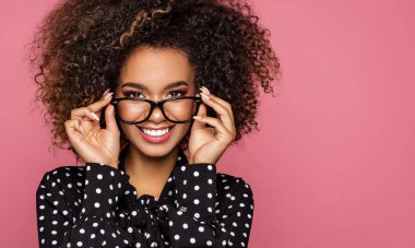 young black healthy woman holding glasses  clipart