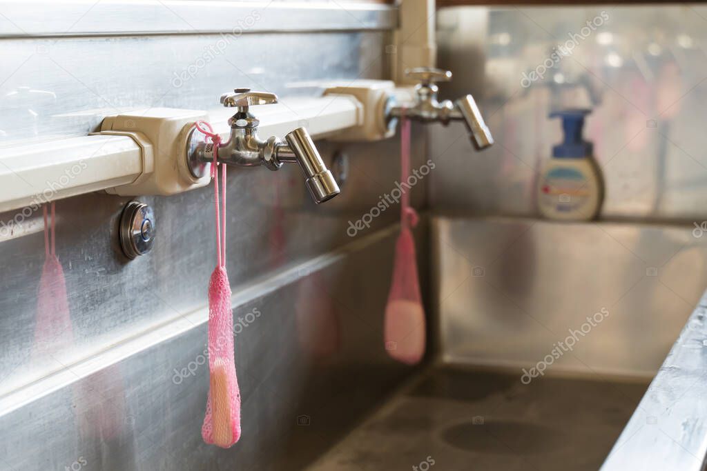 Hand washers and soap in Japanese elementary schools
