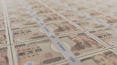 A neatly aligned Japanese wad of 10,000 yen bills clipart