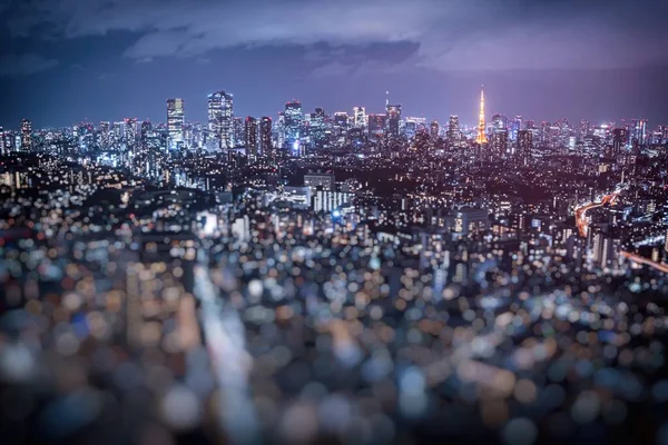 Een Wazig Nachtzicht Van Tokio Minato Ward Japan — Stockfoto