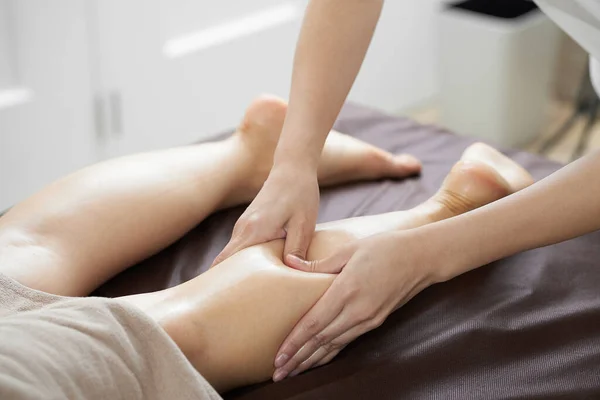 Woman Gets Foot Massage Brightly Lit Beauty Salon — Stock Photo, Image