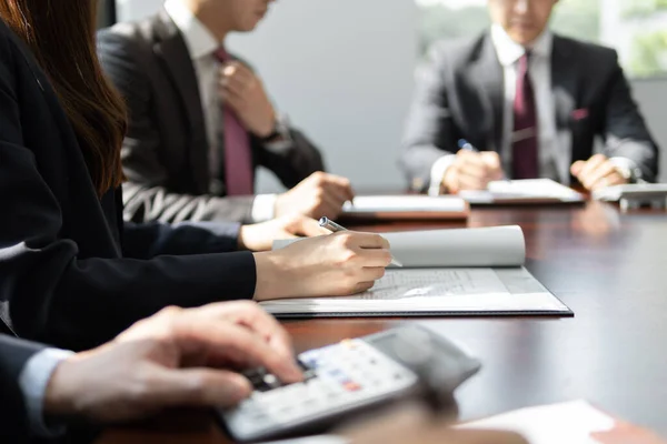 Japanese Businessperson Having Meeting Brightly Lit Conference Room — Stock Photo, Image