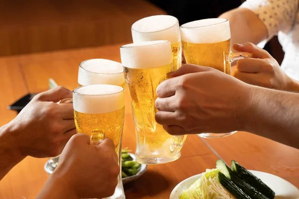 Imagem Brinde Com Uma Cerveja Uma Taberna — Fotografia de Stock