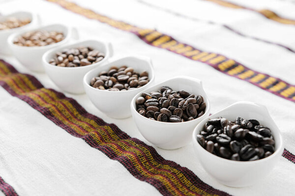 Coffee beans roasted in six stages
