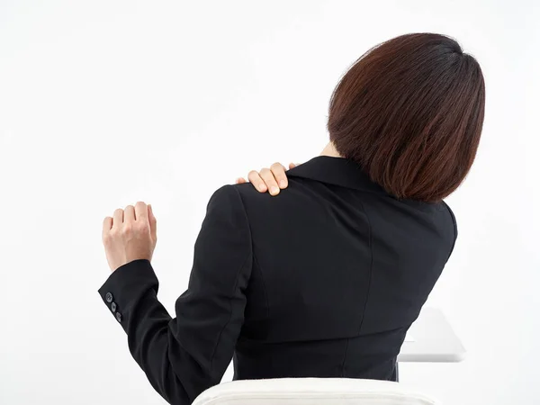 Japanese Female Office Worker Who Suffers Stiff Shoulders White Background — Stock Photo, Image