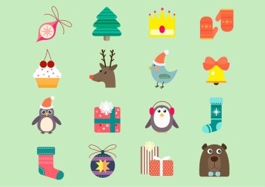 Simgeler çok şirin Noel bayramı festivali, düz çizgi vektörü ve illüstrasyon tasarımı.