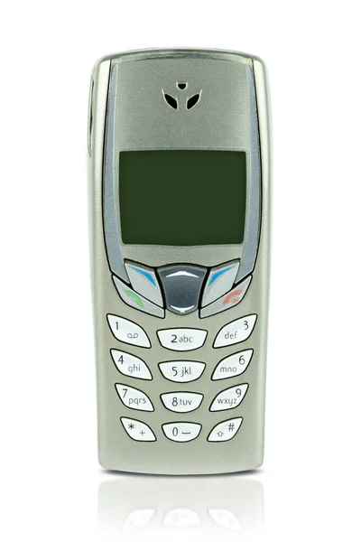Close Stary Metaliczny Telefon Komórkowy Lub Telefon Komórkowy Izolowany Białym — Zdjęcie stockowe