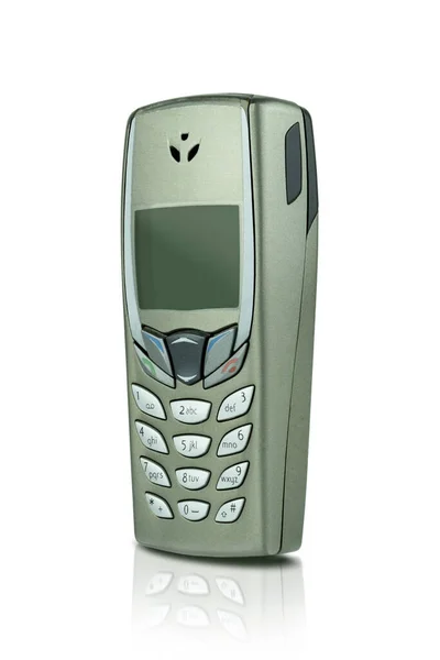 Eski Metalik Cep Telefonu Cep Telefonu Beyaz Arkaplanda Kırpma Yolu — Stok fotoğraf