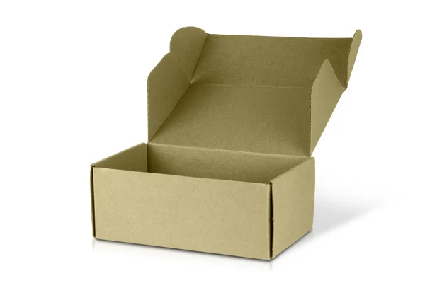 Cardboard Box Brown Carton Opened Isolated White Background Clipping Path — Stock Photo, Image