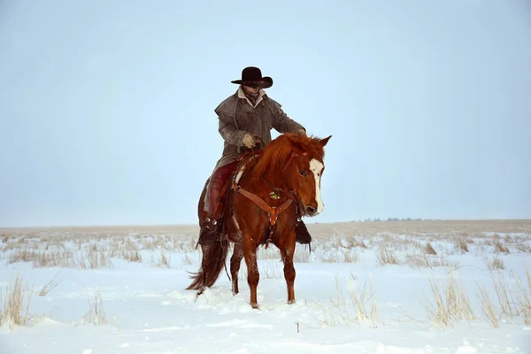 Cowboy Riding a Horse in the Snow