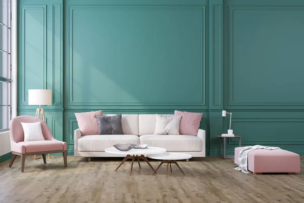 Ev, ofis ve otel için dekoratif bir geçmiş. Modern iç dizayn oturma odası kanepesi ve karanlık bir arka planda modern iç mekan ayrıntıları..