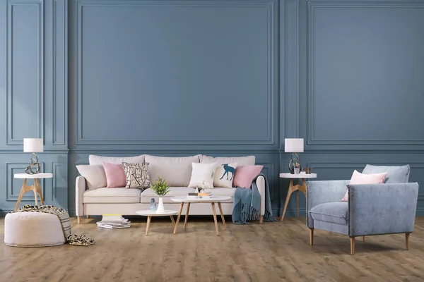 Ev, ofis ve otel için dekoratif bir geçmiş. Modern iç dizayn oturma odası kanepesi ve karanlık bir arka planda modern iç mekan ayrıntıları..