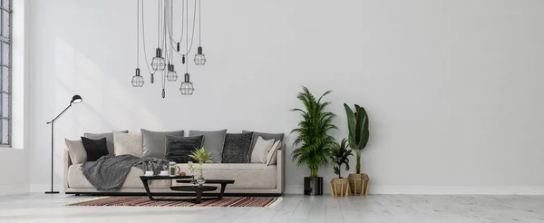 Ev, ofis, yumuşak kanepe, taze çiçekler ve beyaz arka planda modern iç mekan ayrıntıları..