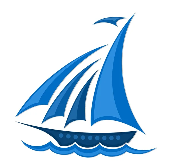 Blaues Segelboot mit Welle. — Stockvektor