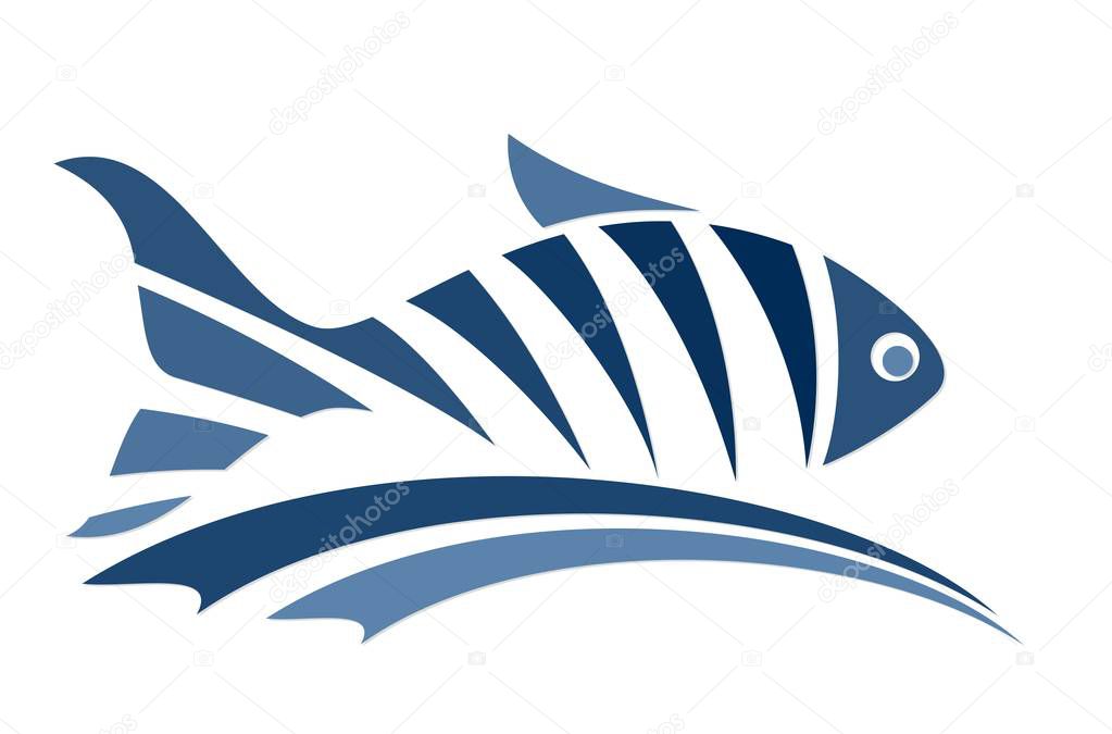 Fish logo with wave. 
