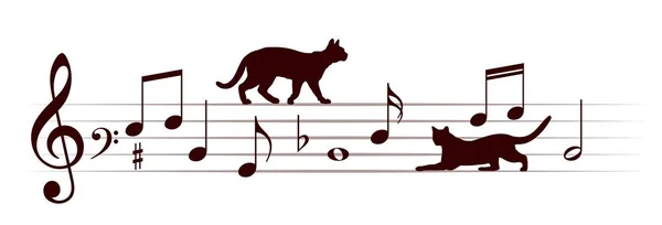 Notas musicales con gatos . — Vector de stock