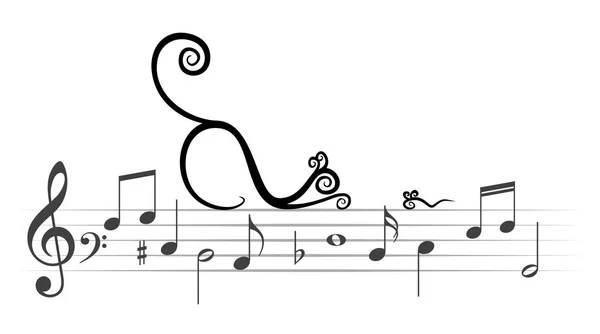 Notas musicales con gato y ratón . — Vector de stock