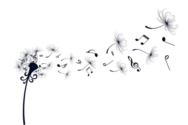 Diente de león con notas musicales . — Vector de stock