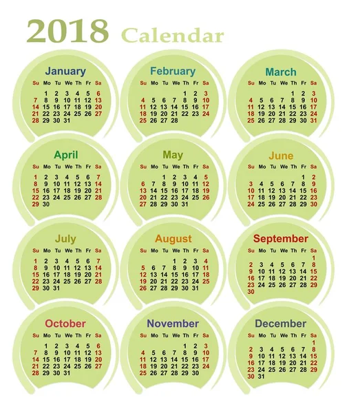 2018 のカレンダー. — ストックベクタ