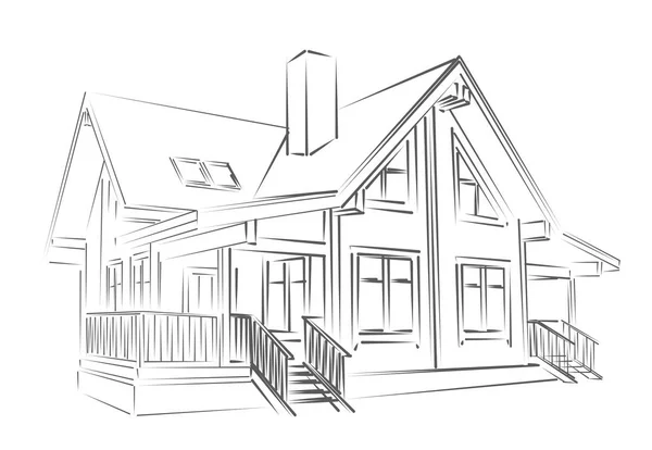 Skizze eines Holzhauses. — Stockvektor