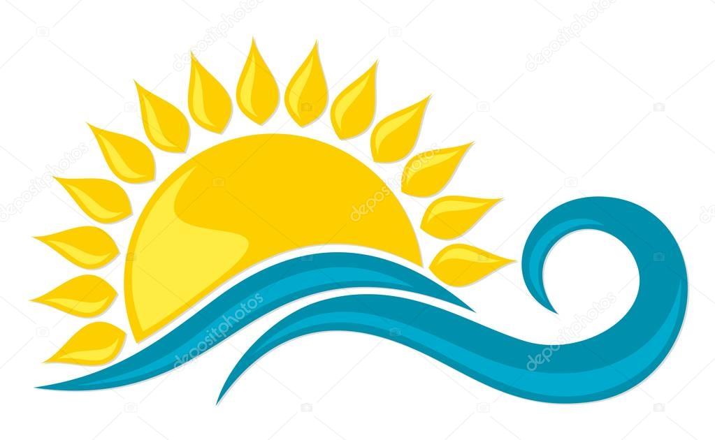 Logo of the dawn of the sun with a blue wave