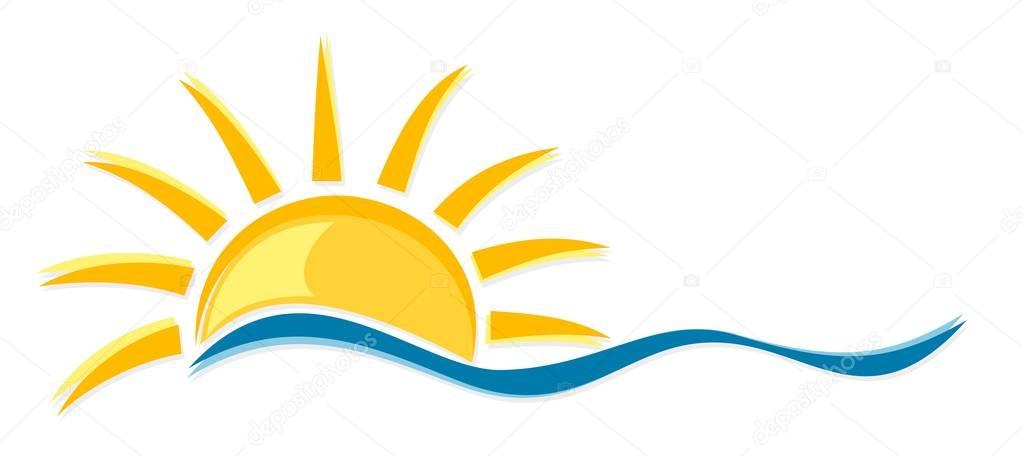 Logo of the dawn sun with blue wave.