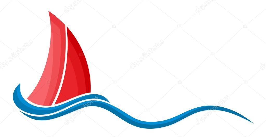 A logo of a red sailing vessel with a blue wave.
