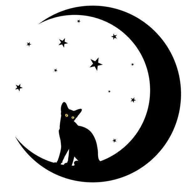 Кошка с луной . — стоковый вектор