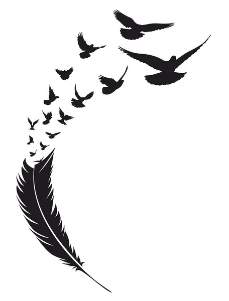 Oiseau volant avec plume . — Image vectorielle