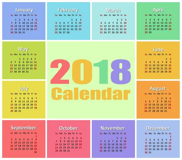 Kalendarz na rok 2018. — Wektor stockowy