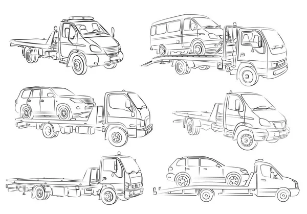 Schetsen van tow trucks. — Stockvector