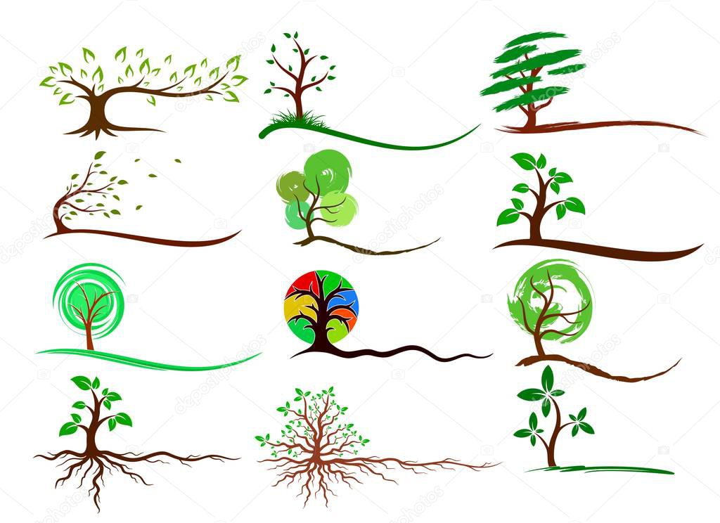 A set of logos of the stylized trees.
