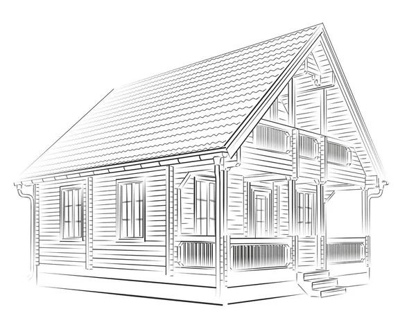 Σκίτσο του ξύλινου σπιτιού. — Διανυσματικό Αρχείο