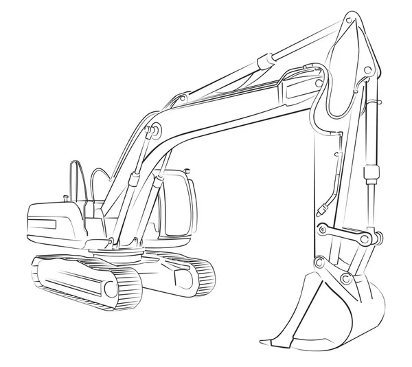 Schiță de excavator mare — Vector de stoc