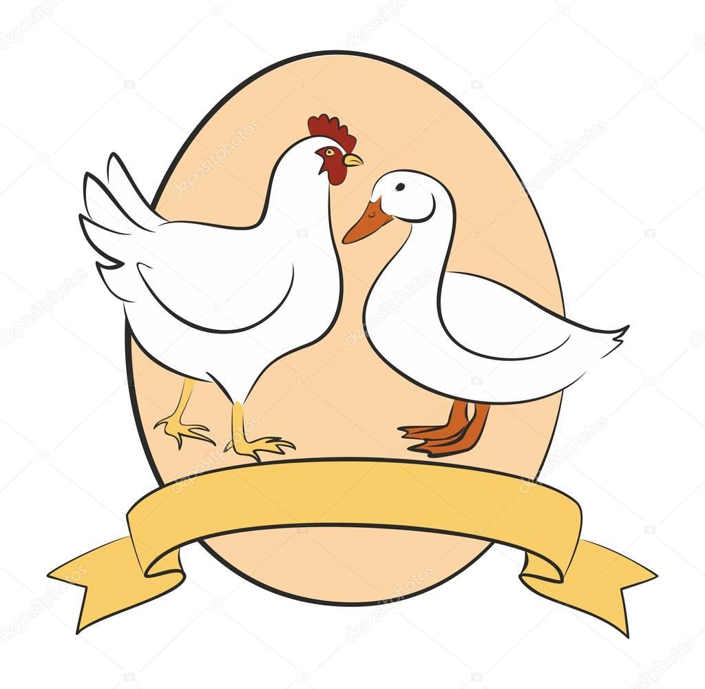 A poultry farm logo with chicken, duck and egg.