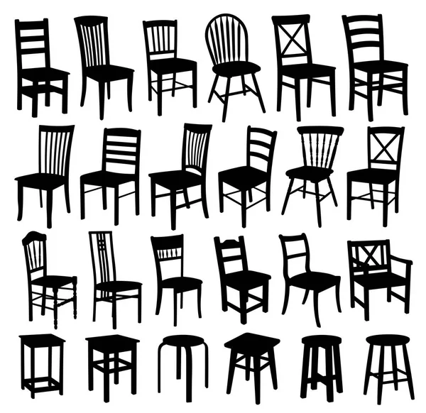 Conjunto Cadeiras Madeira Velhas Diferentes Formas — Vetor de Stock