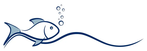 Symbole Poisson Mer Avec Une Vague Bleue — Image vectorielle