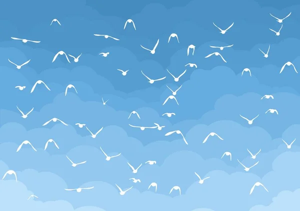 Ciel Bleu Avec Vol Oiseaux — Image vectorielle