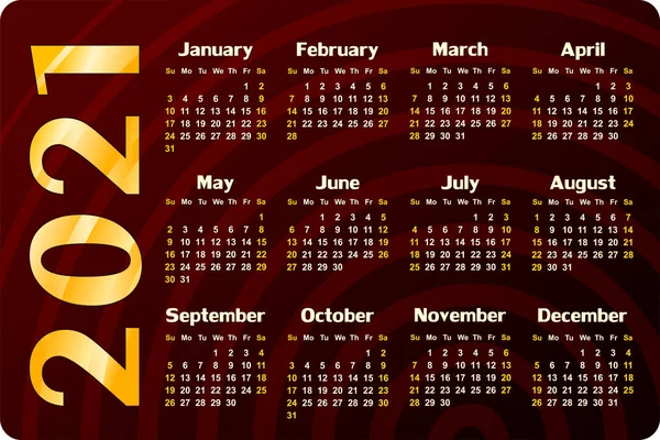 Szablon Kalendarzowy Rok 2021 — Wektor stockowy