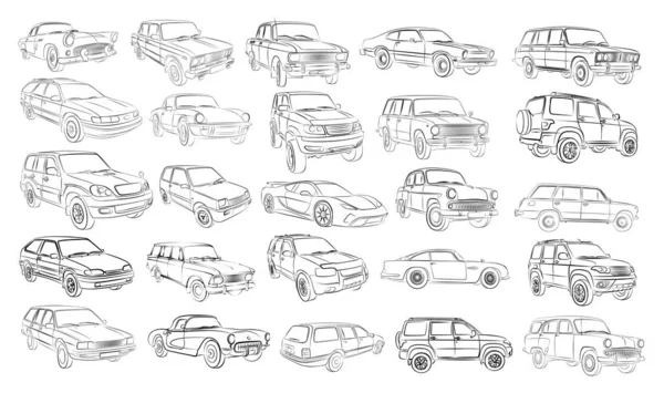 Великий Набір Ескізів Автомобілів — стоковий вектор