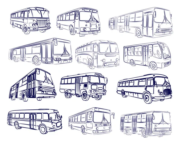 Big Set Bus Sketch — Stockový vektor