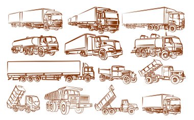 The big set of truck sketch.  clipart