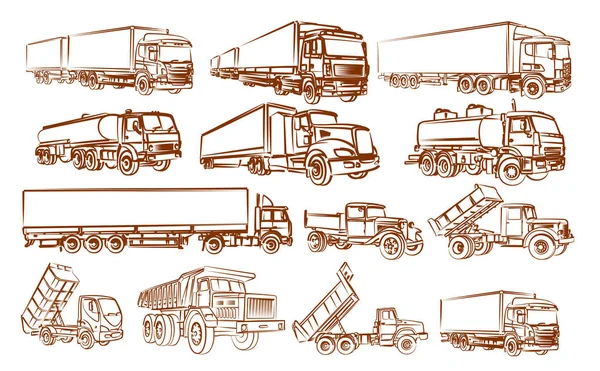 Большой Набор Набросков Грузовика — стоковый вектор